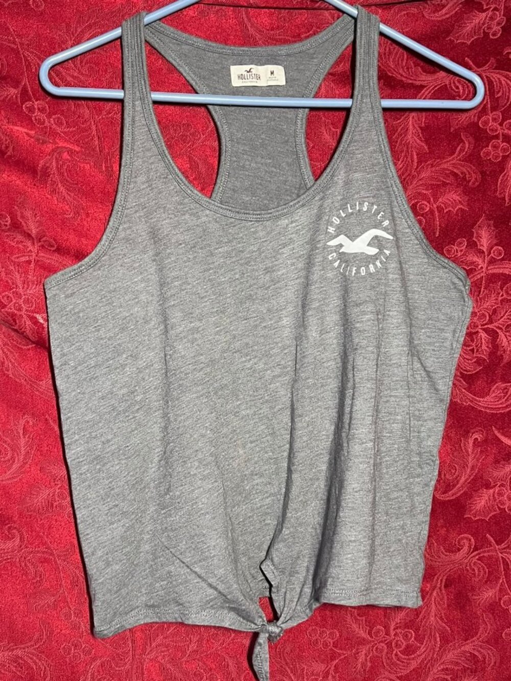 Hollister Gray Tie Front Tank Top Graphic Logo Size M